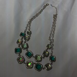 Vintage Y2K Silver Necklace With Green Stones